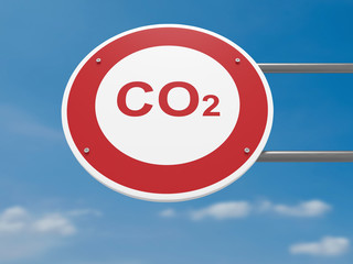 German Traffic Sign Environmental Protection Concept: CO2 Carbon Dioxide Prohibited, Driving Ban, 3d illustration