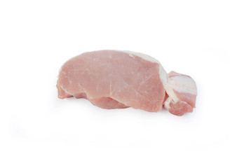 Chopped raw pork tenderloin isolated on white background.