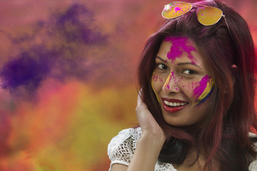 Portrait of an Indian girl at Holi Color festival