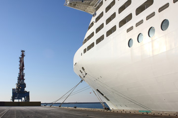 A huge cruise ship at the port quay
