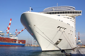 A huge cruise ship at the port quay
