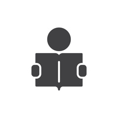 Learning icon vector, filled flat sign, solid pictogram isolated on white. Person reading book symbol, logo illustration. Pixel perfect vector graphics