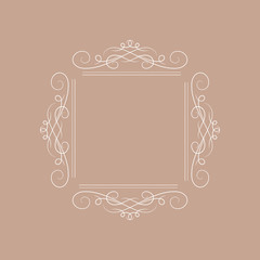 Beautiful square ornamental frame for monograms, cards and invitation. On beige background