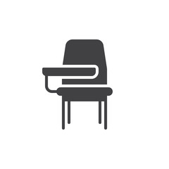 School desk chair icon vector, filled flat sign, solid pictogram isolated on white. Symbol, logo illustration. Pixel perfect vector graphics