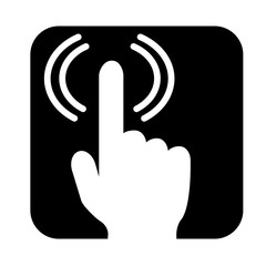 Hand with pointed finger and signal. Wifi or mobile network connection signal vector logo.