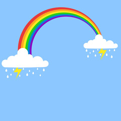 Rainbow and clouds banner with blue sky