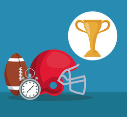 color background with elements american soccer and chronometer with circular frame cup trophy vector illustration
