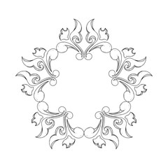 Vintage floral ornament as round frame. Hand drawn sketch