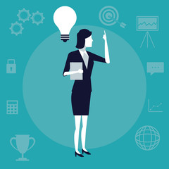 color background business growth with businesswoman having a idea vector illustration