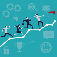 color background business growth with executive team running to top flag vector illustration