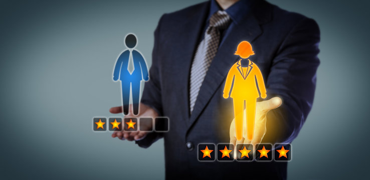 Recruiter Rating Female Employee With Five Stars