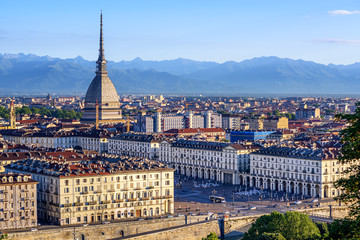 Cityscape of Turin and Alps mountains, Turin, Italy