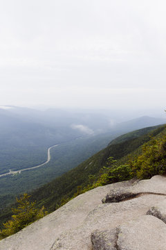 USA, Cannon Mountain, New Hampshire. View on interstate 93 through Franconia Notch State Park.