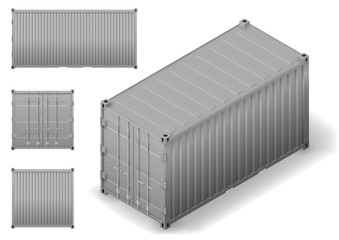 Isometry of cargo transport sea container. Drawing in vector graphics with facades.