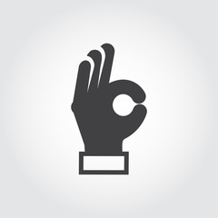 Hand showing OK sign. Gesture arm, body language symbol. Flat sign of agreement, approval, expression of positive emotion. Web graphic pictograph. Vector illustration