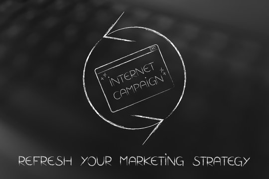 Refresh Symbol With Internet Campaign Pop-up, Marketing Strategy Reload