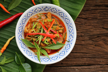 Red curry pork thai food original.