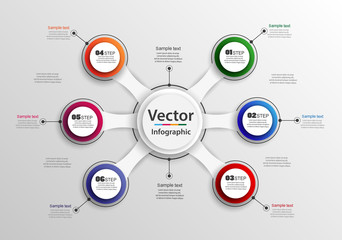 Fototapeta premium Business data visualization. Abstract elements of graph, diagram with 6 steps, options, parts or processes. Steps infographics with colorful circles. Vector eps10 business template for presentation
