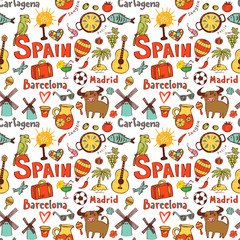 Seamless background with symbols of Spain