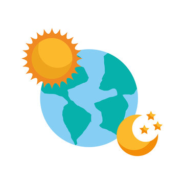 world planet earth with sun and moon vector illustration design