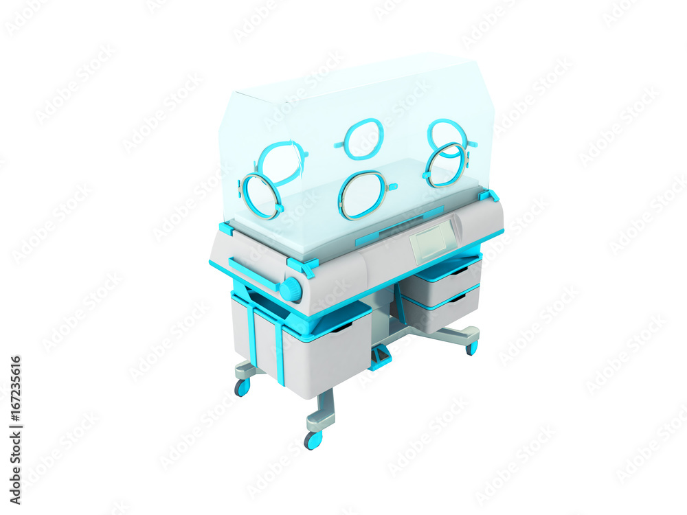 Fototapete incubator for newborns light blue 3d rendering on white background no shadow