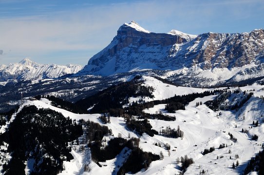 Sasso della Croce in The Dolomites, Italy. Winter Season.