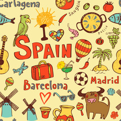 Seamless background with symbols of Spain