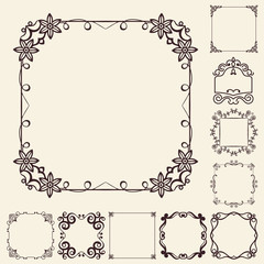 Set of vintage  frames border with beautiful filigree ornamental frame, decorative ornate vintage borders, retro element. Classic ornamental set of  vintage frames templates, borders and elements
