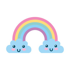 Beautiful fantasy cloud with rainbows kawaii character vector illustration design
