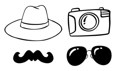 Doodle items with camera and hat