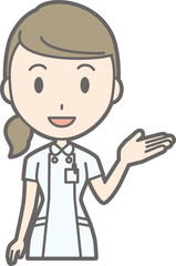 Illustration posing as a nurse wearing a white suit guides
