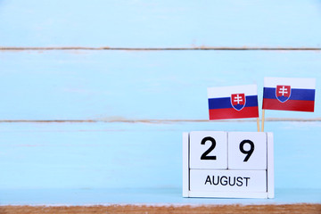 AUGUST 29 Wooden calendar Concept independence day of Slovakia and Slovakia national day.top view with space for your text