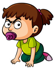 Girl toddler crawling on white background