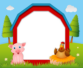 Paper template with pig and chicken