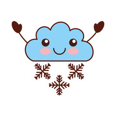 Beautiful fantasy cloud with snowflakes kawaii character vector illustration design