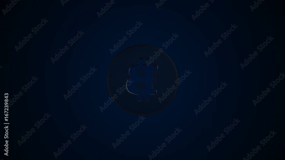 Poster abstract background with glass bitcoin sign. digital backdrop. 3d rendering