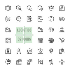 Logistics Supply chain vector line 48x48 Pixel Perfect 32 icon set