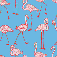 Obraz premium pattern of a flock of the cartoon flamingos
