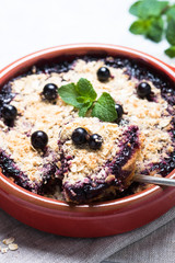 Homemade black currant crumble pie.