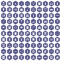 100 library icons hexagon purple