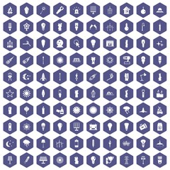 100 light source icons hexagon purple