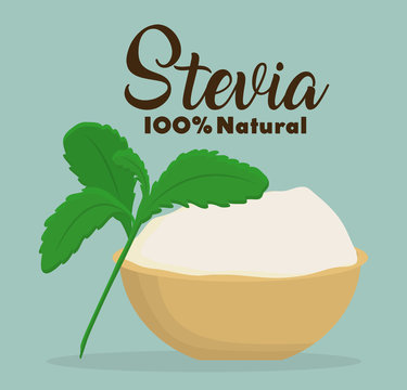 bowl with stevia and stevia plants icon over blue background colorful design vector illustration