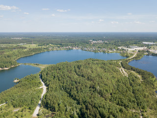 Obraz premium Sauriesi lake Aerial drone top view latvia