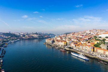 Naklejka na ściany i meble old town of Porto and river, Portugal, Europe