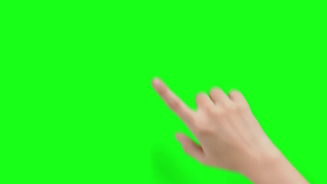 Hand gestures. Touchscreen. hand showing multitouch gestures in green screen.