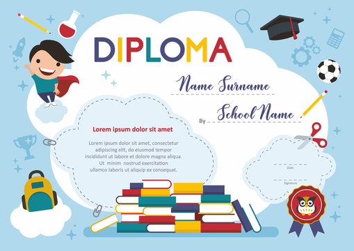 Vector Template Kids Diploma At Graduation