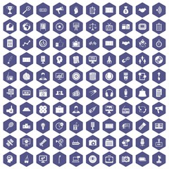 Fototapeta na wymiar 100 media icons hexagon purple