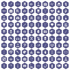 Fototapeta na wymiar 100 medical icons hexagon purple