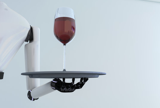 A Service Robot Serving Wine In A Dining Room