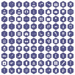 Fototapeta na wymiar 100 medical care icons hexagon purple